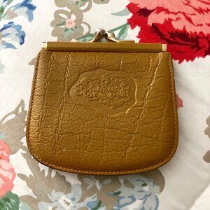 CARLOS FALCHI Vintage Mustard LEATHER Coin Purse - Gold tone Kiss-Lock